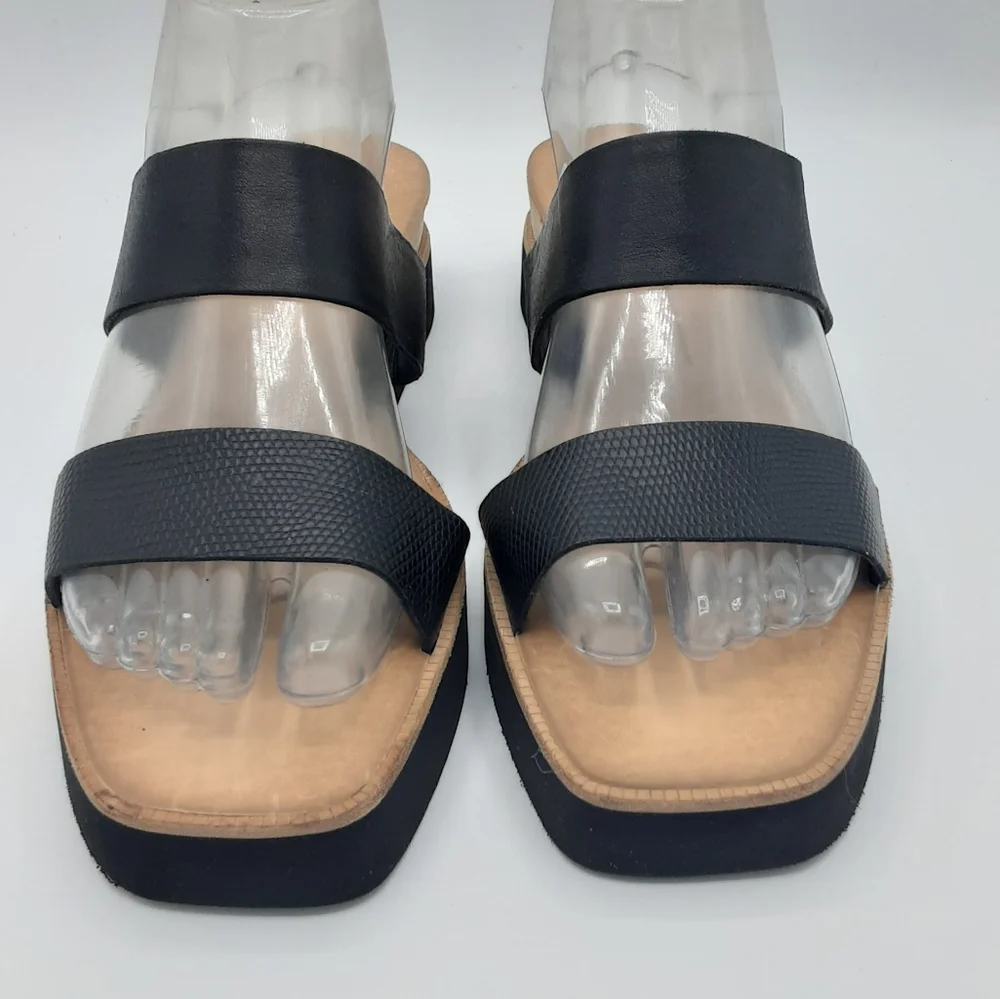 Dolce Vita Black Croc Embossed Double Strap Slip-On Sandal.